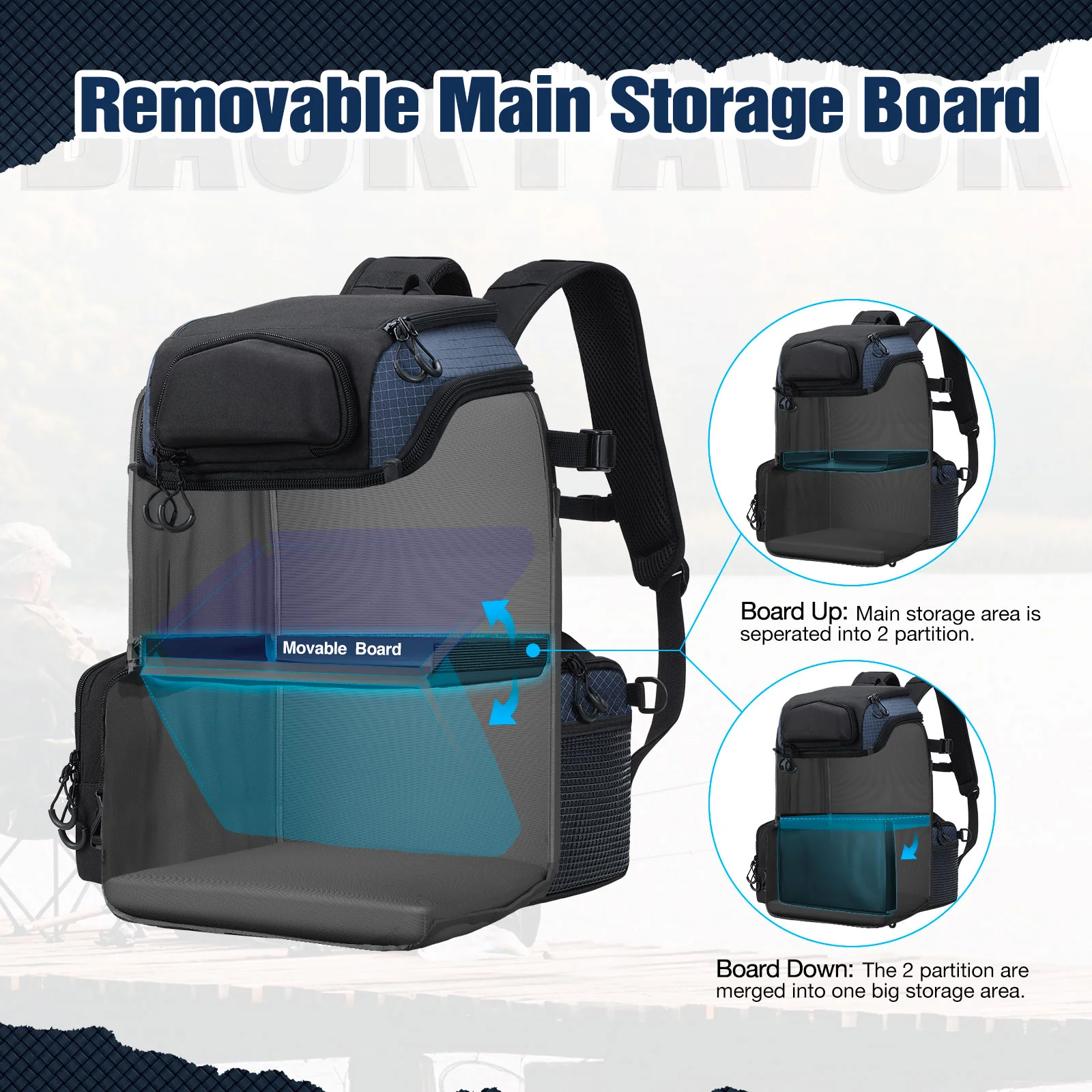 Piscifun Fishing Tackle Backpack Large Fishing Storage Bag With 4 Boxes - Image 5
