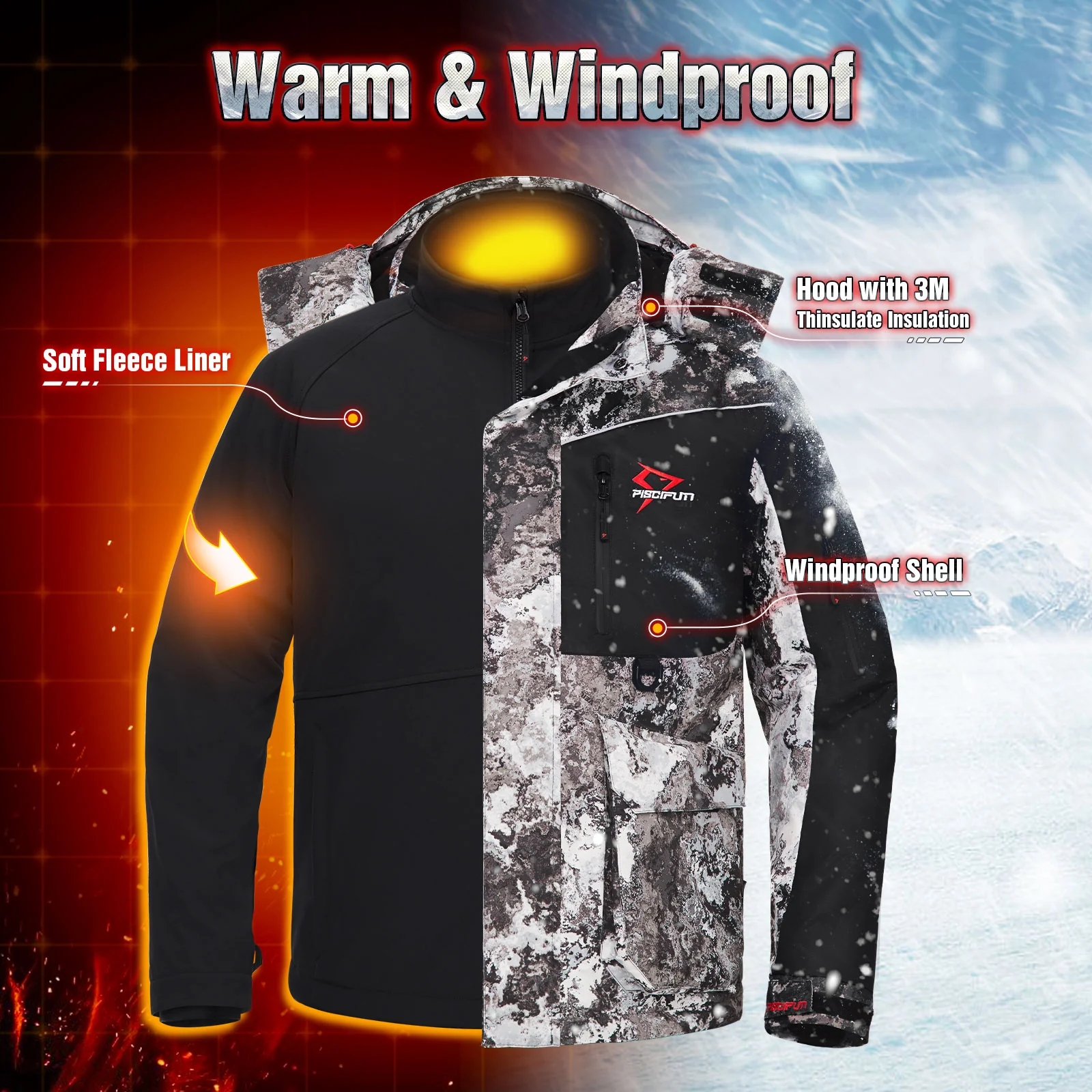 Piscifun Ice Fishing Suit,3 in 1  Heated Jacket,Waterproof Fishing Bib - Image 18