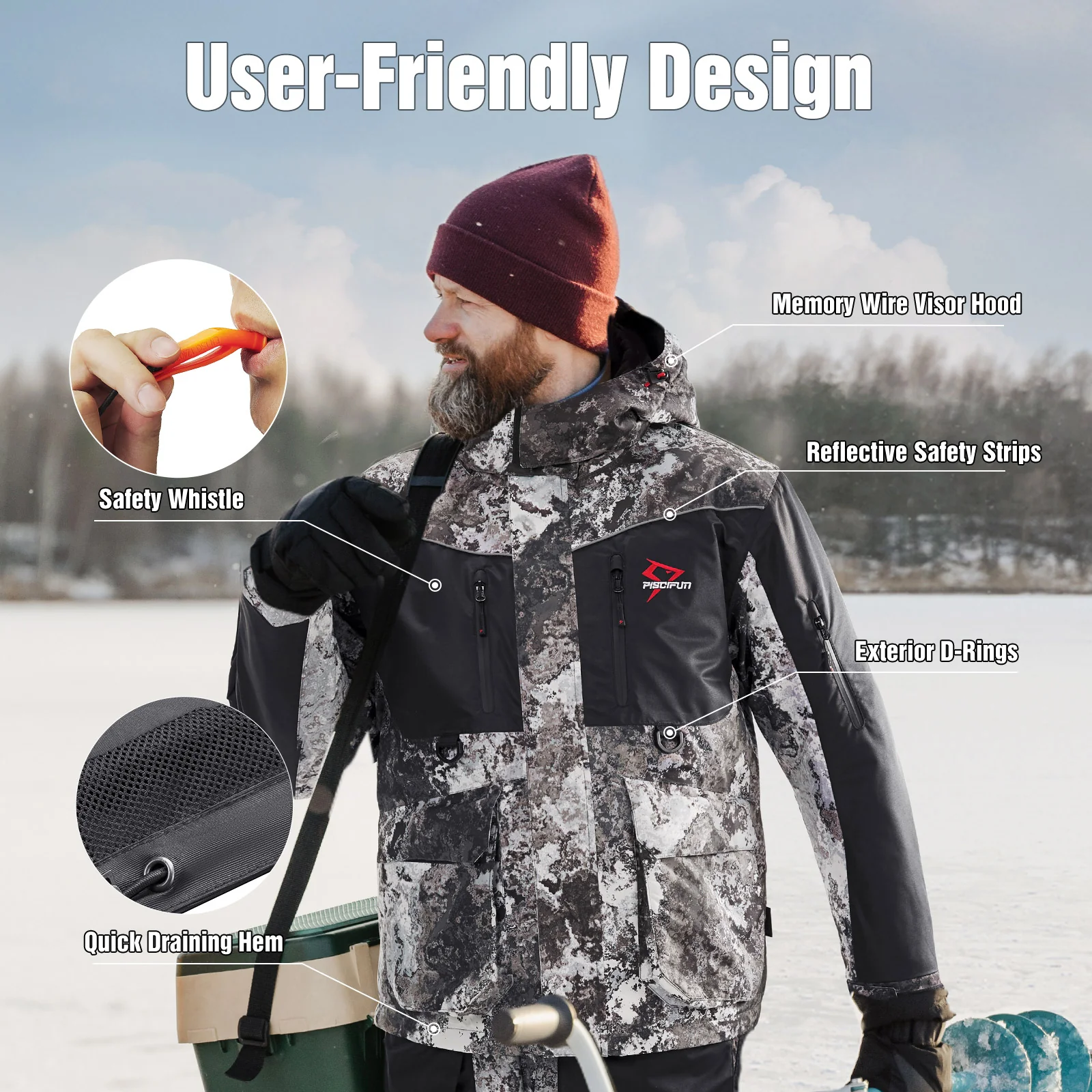 Piscifun Ice Fishing Suit,3 in 1 Jacket,Waterproof Fishing Bib With Flotation Technology - Image 14