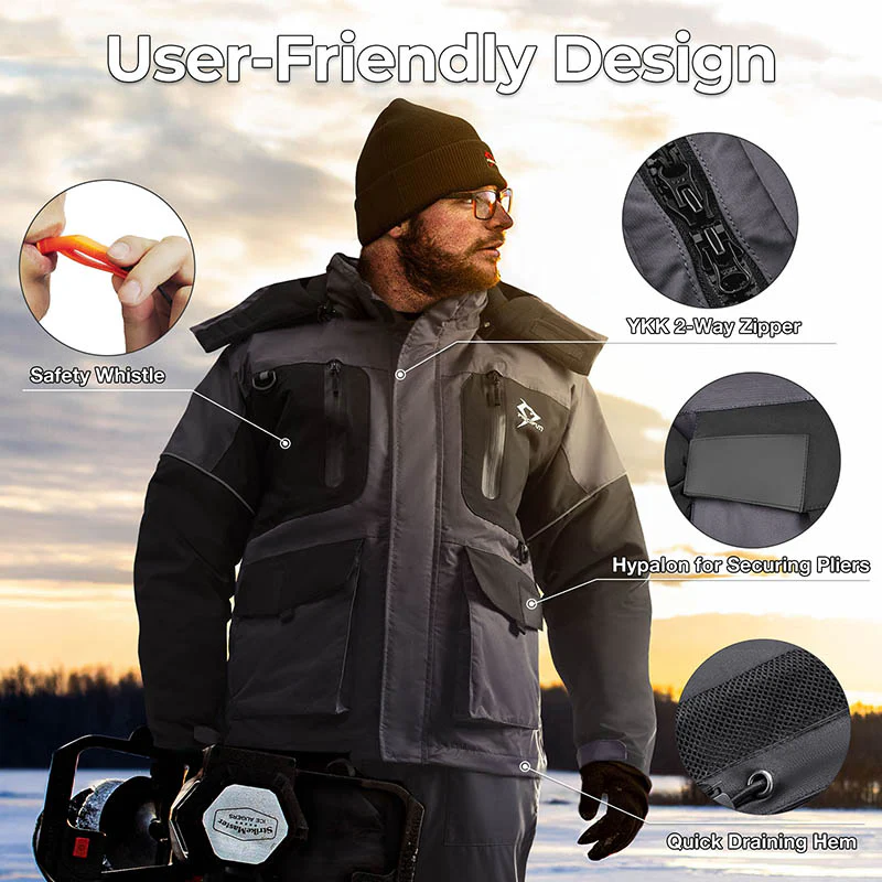 Piscifun Ice Fishing Suits, Insulated Jacket & Bibs Waterproof With Flotation Technology - Image 4
